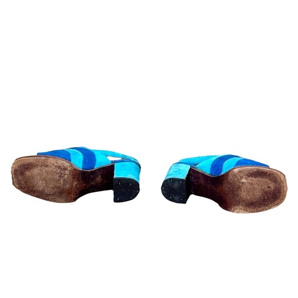 VTG Women’s Size 5 Blue and Teal Suede Slingback Open Toe Block Heel - Picture 5 of 7